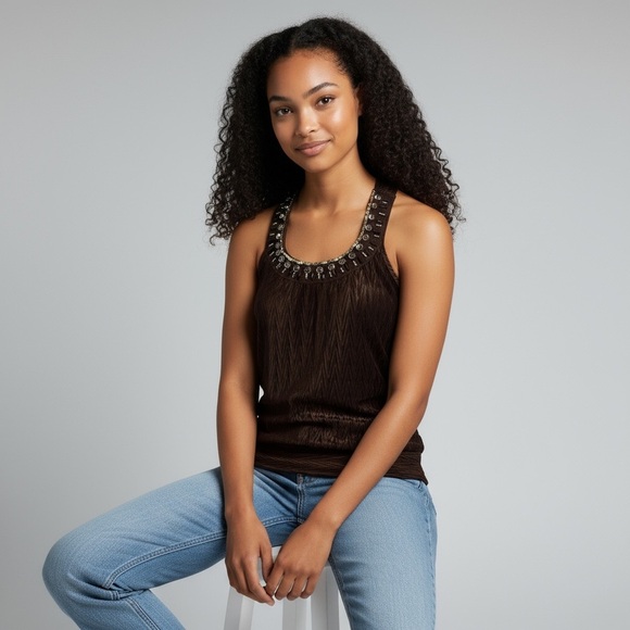 Y2K vintage HeartSoul brown sleeveless tunic top Sz L - Picture 2 of 9